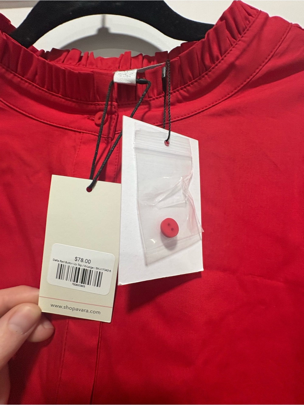 Sugarlips Red Ruffled Neck Button-Down Blouse - Picture 2 of 3